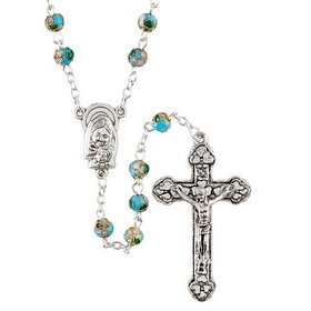 Creed J5968 Blue Cloisonne Bead Rosary