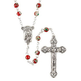 Creed J5970 Red Cloisonne Bead Rosary