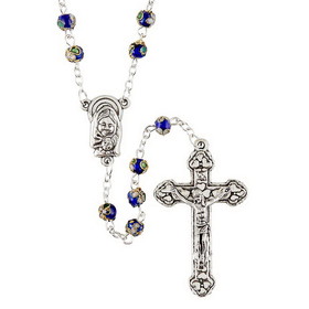 Creed J5972 Dark Blue Cloisonne Bead Rosary