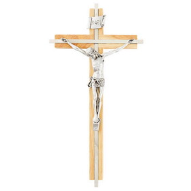 Jeweled Cross JC-8935-E Oak Crucifix With Silver Inlay