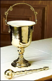 Sudbury MC479 Brass Hammered Holy Water Pot With Sprinkler Set
