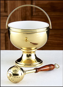 Sudbury MS881 Gold Holy Water Pot With Sprinkler Set