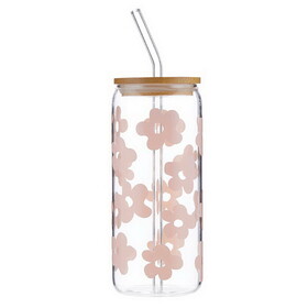Sippin' Pretty N0442 Glass Cold Brew Tumbler - Pink Floral