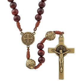 Creed N5056 Monte Cassino Collection - Wood Cord Rosary With Metal Engraved Bead
