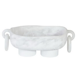 Tablesugar N6494 Resin Footed Oblong Bowl with Rings - White