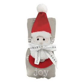 Stephan Baby N6581 Swaddle Blanket + Plush Santa Rattle - Holiday Cheer