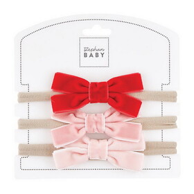 Stephan Baby N6584 Holiday Velvet Bow - Red and Pinks - Set of 3