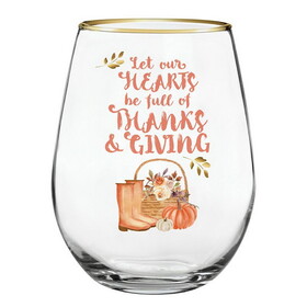 Heartfelt N7013 Stemless Wine Glass - Give Thanks