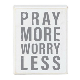 Heartfelt N7558 Box Sign - Pray More Worry Less - 4 x 5&quot;