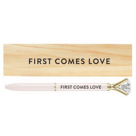 Wedding P0108 Wood Box with Gem Pen - First Comes Love