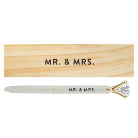 Wedding P0110 Wood Box with Gem Pen - Mr. & Mrs.