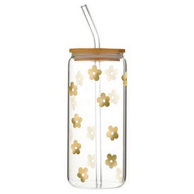 Sips P0699 Glass Cold Brew Tumbler - Gold Flowers