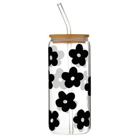 Sippin' Pretty P0730 Glass Cold Brew Tumbler - Black Flowers