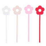 Sippin' Pretty P0770 Acrylic Stir Sticks - Set of 4 - Pink Flowers