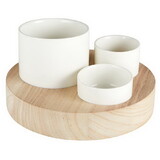 Tablesugar P2236 Trio Ceramic Bowls With Wood Base