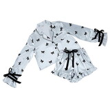 Bella P2459 Cropped PJ Set + Velvet Ties - Black Bows