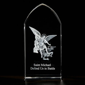 Jeweled Cross P5190 Saint Michael Etched Glass Stand
