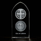 Jeweled Cross P5191 Saint Benedict Etched Glass Stand
