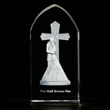 Jeweled Cross P5192 Wedding Etched Glass Stand