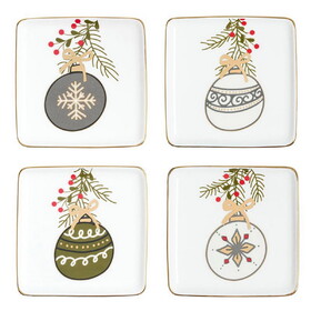 Holiday P6603 Ceramic Appetizer Plates - Ornaments - Set of 4