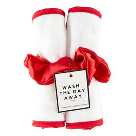 Bella Plush Face Cloth Set - White with Red Trim