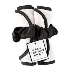 Bella Plush Face Cloth Set - White with Black Trim