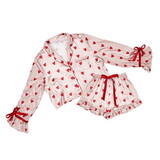 Bella P7103 Cropped PJ Set + Velvet Ties - Pink/Red Hearts