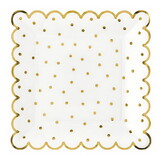 Slant P9035 Paper Plate - Scallop Gold Polka Dot
