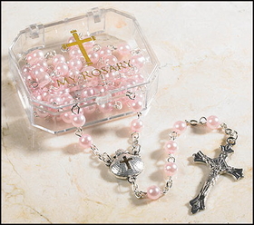 Creed PD077 Sacramental Rosary - Baptism Pink Imit Pearl