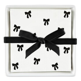 PURE Design Ceramic Napkin Tray + Napkins - Black Bows