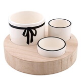 PURE Design R0146 Trio Ceramic Bowls With Wood Base - Bow
