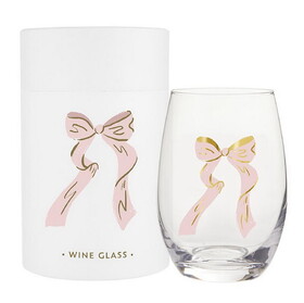 Tablesugar Stemless Wine Glass - Pink Bow