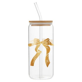 Sippin' Pretty Glass Cold Brew Tumbler - Gold Bow