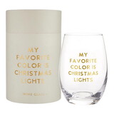 Holiday Stemless Wine Glass - My Favorite Color is Christmas Lights