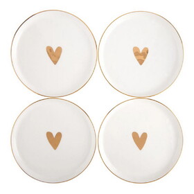 Holiday R0279 Ceramic Appetizer Plates - Gold Foil Heart - Set of 4
