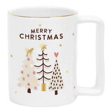 Holiday Gold Foil Ceramic Organic Mug - Love peace Joy Trees