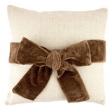 Holiday Velvet Bow Pillow - Light Brown