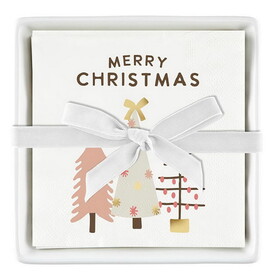Holiday Ceramic Napkin Tray + Napkins - Blush Merry Christmas