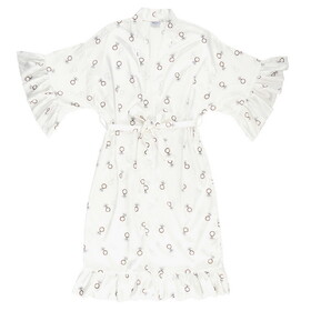 Bella R0674 Long Ruffled Satin Robe - White Rings