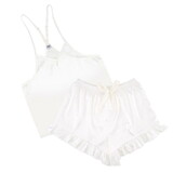Bella R0675 Cami + Velvet Ruffled Short - White