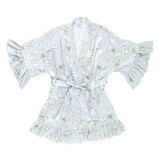 Bella R0689 Ruffled Satin Robe - Spa Blue + White Bows