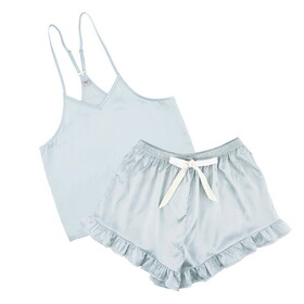 Bella R0690 Cami + Velvet Ruffled Short - Blue