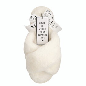 Bella R0692 Plush Slippers - Ivory Criss-Cross