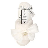 Bella R0693 Plush Slippers - White + White Crystal Bow