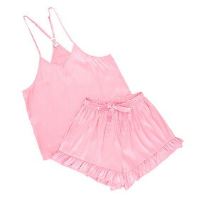 Bella R0744 Cami + Velvet Ruffled Short - Pink