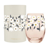 Wedding R1585 Gold Foil Stemless Wine Glass - Flowers