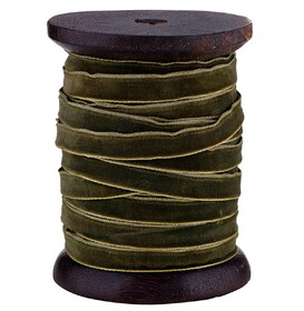 Holiday R5139 Gold Edge Velvet Ribbon - Olive Green