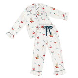 Bella R5369 Full-Length Ruffle PJ Set With Velvet Tie - White + Holiday Drinks