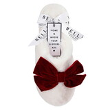Bella R5394 Plush Velvet Bow Slippers - Ivory + Burgundy Velvet Bow
