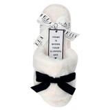 Bella R5397 Plush Velvet Bow Slippers - Ivory + Black Velvet Bow
